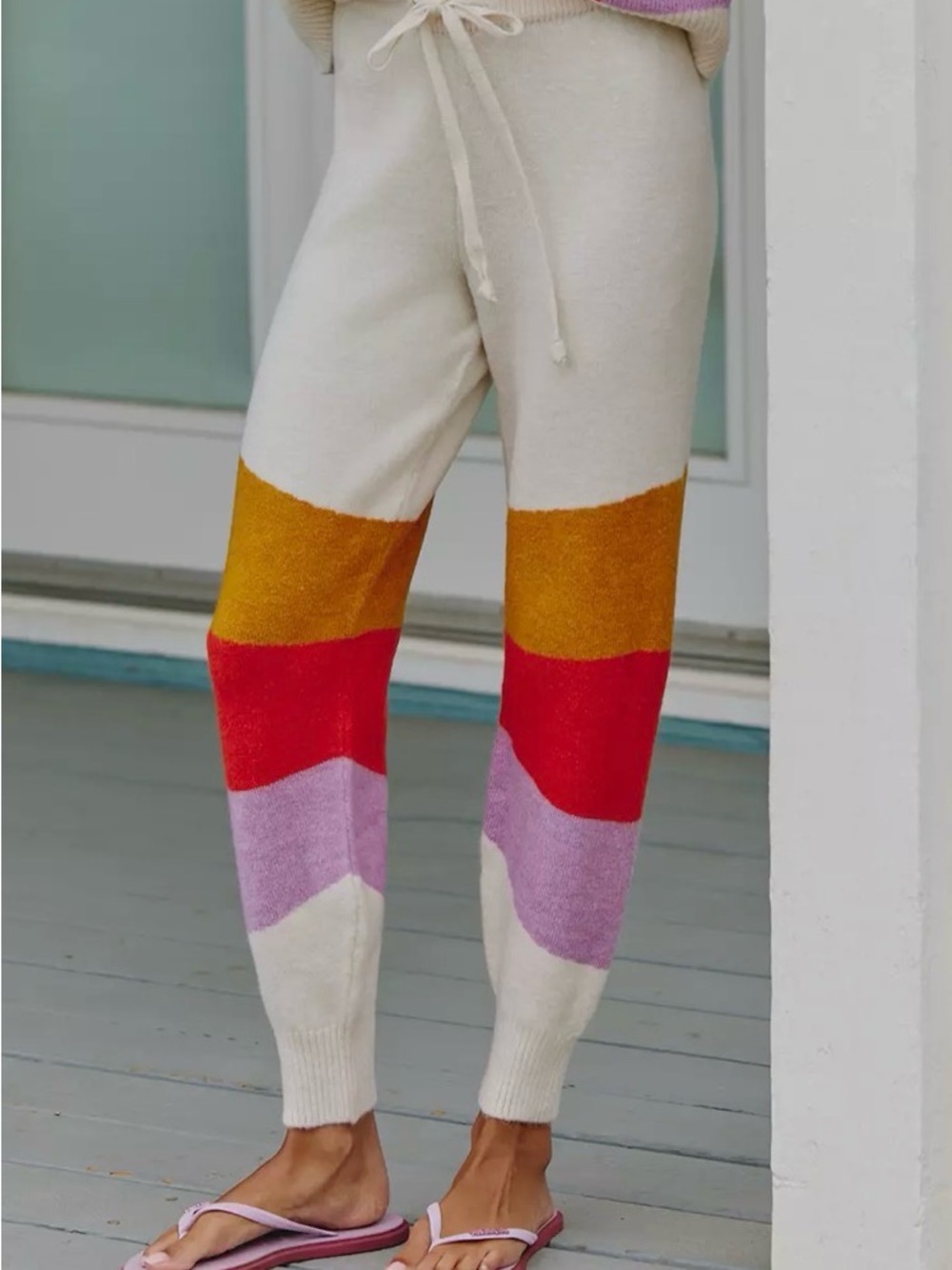 Daily Practice Colorblock Knit Sweatpants - Cream with Mustard, Red & Lavender